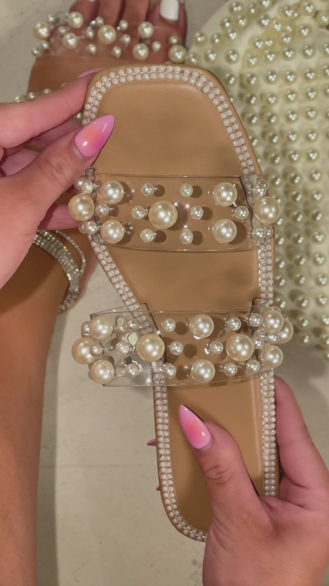 Pearl slip on sandals store