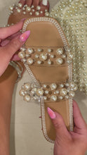 Load and play video in Gallery viewer, Pearl embellished slip on sandal
