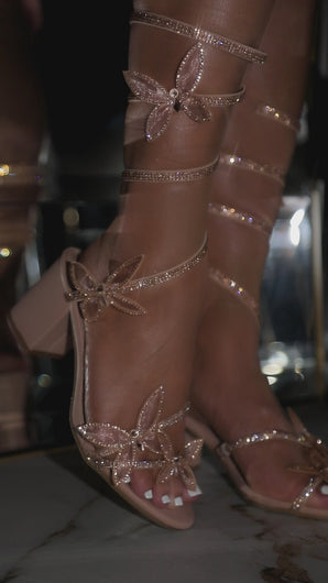 Nude embellished coil block heels video