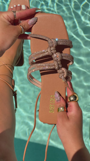 nude embellished lace up sandals video