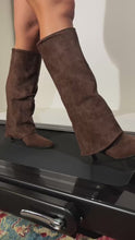 Load and play video in Gallery viewer, Yeleyna Kitten Heel Shark Boots - Brown Suede
