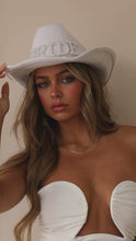 Load and play video in Gallery viewer, white bride hat with ribbon on back 

