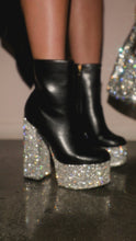 Load and play video in Gallery viewer, Black platform embellished heel boots video
