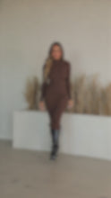 Load and play video in Gallery viewer, Video of model wearing brown sweater knit dress
