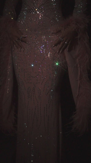 Full embellished pink mesh gown on model video