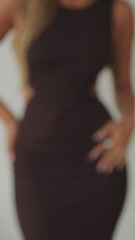 Load and play video in Gallery viewer, Model wearing brown rib knit maxi dress video
