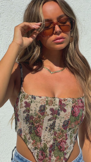 Lola Top- Floral Moss