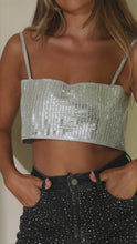 Load and play video in Gallery viewer, Video of silver embellished crop top on model
