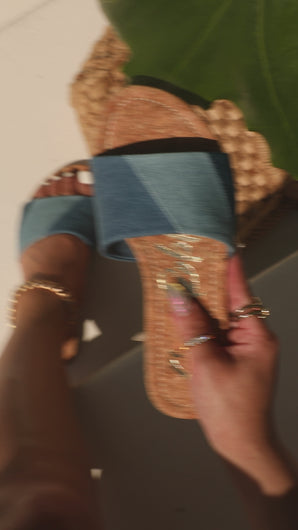 denim slip on sandals