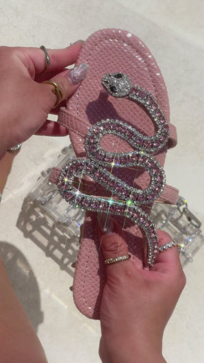 Video of Pink Snake Embellished Sandals