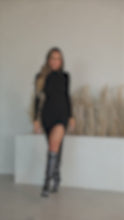 Load and play video in Gallery viewer, Black rib knit dress on model video
