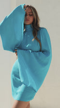 Load and play video in Gallery viewer, Model Wearing Aqua Blue Long Sleeve Mini Dress Video
