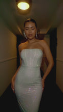 Load and play video in Gallery viewer, Model Wearing Fully Embellished Maxi Strapless Dress
