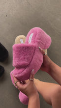 Load and play video in Gallery viewer, Pink faux fur platform sandals video
