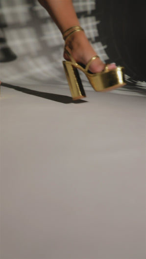 Miss Lola | Samia Gold Platform Block High Heels – MISS LOLA