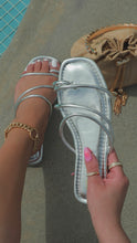 Load and play video in Gallery viewer, silver metallic sandal detail video
