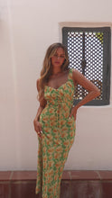 Load and play video in Gallery viewer, Model wearing green floral maxi dress video
