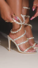 Load and play video in Gallery viewer, Video of Silver Embellished Around The Ankle Coil Heels
