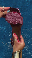 Load and play video in Gallery viewer, pink embellished slip on sandals video
