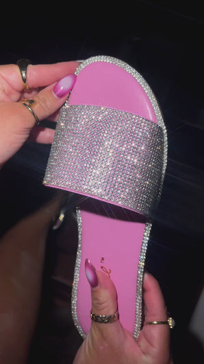 video of pink embellished slip on sandal