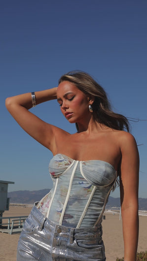 blue corset on model video