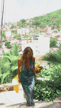Load and play video in Gallery viewer, Model wearing blue printed maxi dress video
