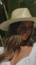 Load and play video in Gallery viewer, Natural straw leaf hat on model video
