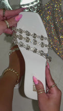 Load and play video in Gallery viewer, White embellished slip on sandal details video
