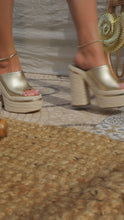 Load and play video in Gallery viewer, Video of gold platform espadrille heels
