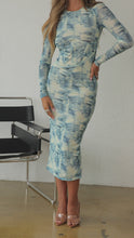 Load and play video in Gallery viewer, Model wearing mesh denim printed maxi dress
