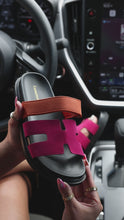 Load and play video in Gallery viewer, video of orange and pink slip on sandals
