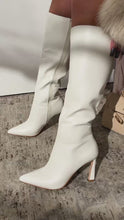 Load and play video in Gallery viewer, Kymmie Below The Knee Heel Boots - White
