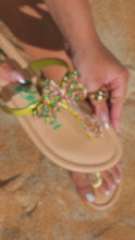 Load and play video in Gallery viewer, green embellished thong strap sandal
