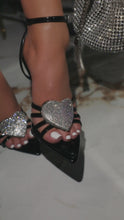 Load and play video in Gallery viewer, Black heart embellished detail high heels video
