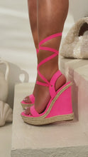Load and play video in Gallery viewer, Lucy Platform Lace Up Wedges - Pink
