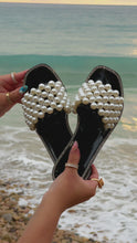 Load and play video in Gallery viewer, Video of black pearl embellished sandals video
