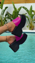 Load and play video in Gallery viewer, Pink platform slip on sandals video
