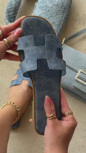 Load and play video in Gallery viewer, denim slip on sandals video
