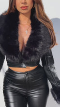Load and play video in Gallery viewer, Black jacket with faux fur trimming video
