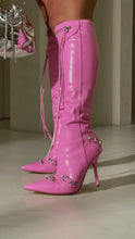 Load and play video in Gallery viewer, Model wearing pink knee high boots video
