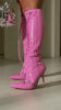 Model wearing pink knee high boots video