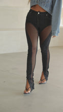 Load and play video in Gallery viewer, Model wearing mesh black denim jeans
