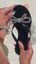 Load and play video in Gallery viewer, Video of Black Jelly Embellished Thong Strap Slip On Sandal
