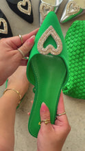 Load and play video in Gallery viewer, green embellished sling back flats
