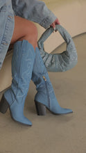 Load and play video in Gallery viewer, Video of denim cowgirl boots
