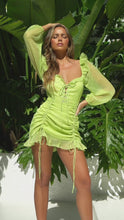 Load and play video in Gallery viewer, video of model wearing lime mini dress
