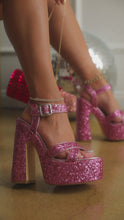 Load and play video in Gallery viewer, Pink glitter platform heels video
