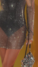 Load and play video in Gallery viewer, Video Of Model Wearing Black Embellished Fishnet Dress
