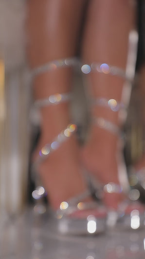 Video Of Silver Embellished Around The Ankle Coil Platform Heels 