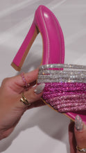 Load and play video in Gallery viewer, Model wearing pink embellished high heel mules video
